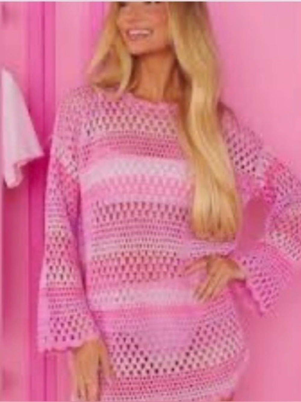 Show Me Your Mumu x Barbie Pink Paula Pullover Crochet Coverup Tunic Size M